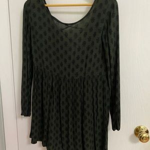 Dark Green Floral Long Sleeve Mini Dress